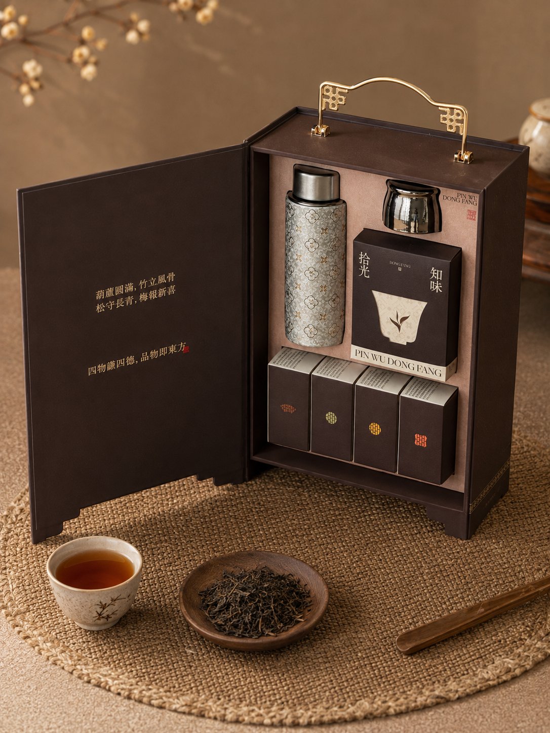 The new Chinese handheld Cover the hard box. Warm cup of tea combination High-end commercial tea gift packaging box customized