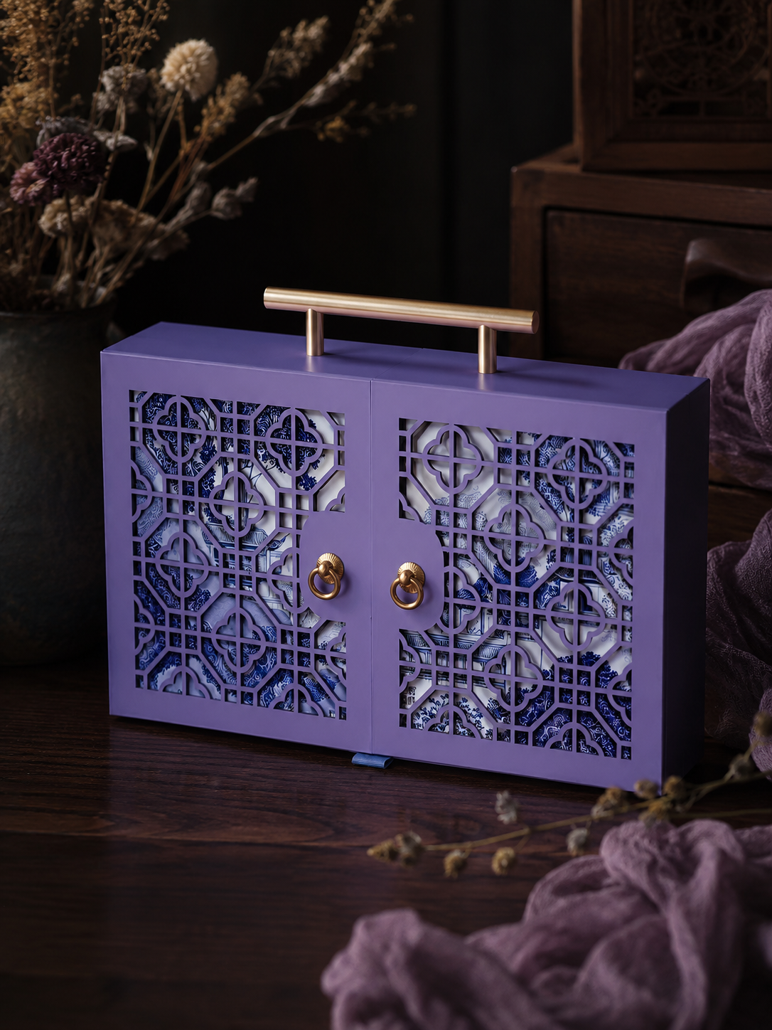The Chinese double open door. Hard gift box. Mid-Autumn Tea Supplements Customized packaging box.