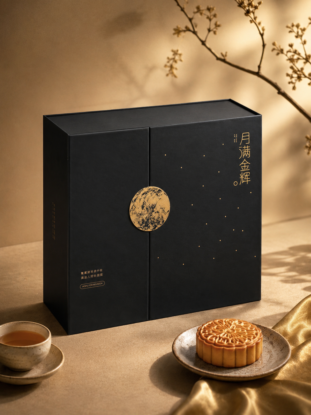 Black gold double opening mid-summer gift box Cute Moon Cake Tea Clothes Packaging box is customized.