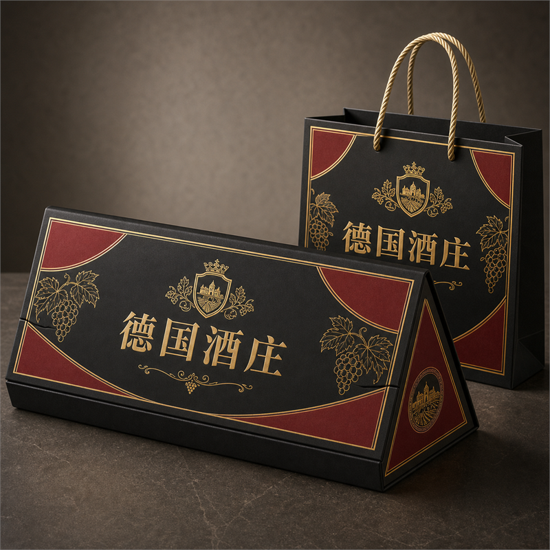 翻盖式单支红酒精装礼盒 + 配套手提袋套装