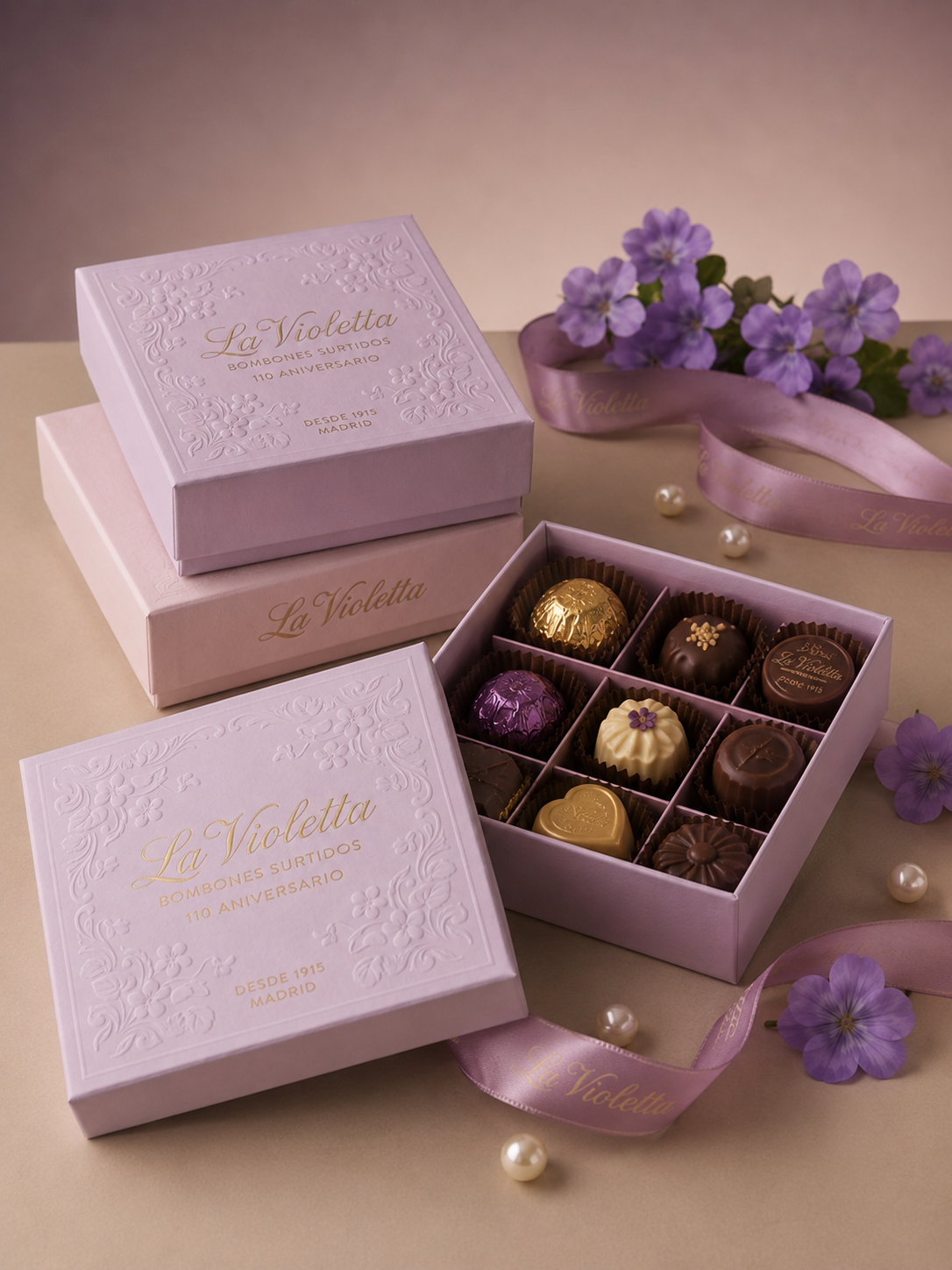 Heat of gold, heat of green. Chocolate gift box.