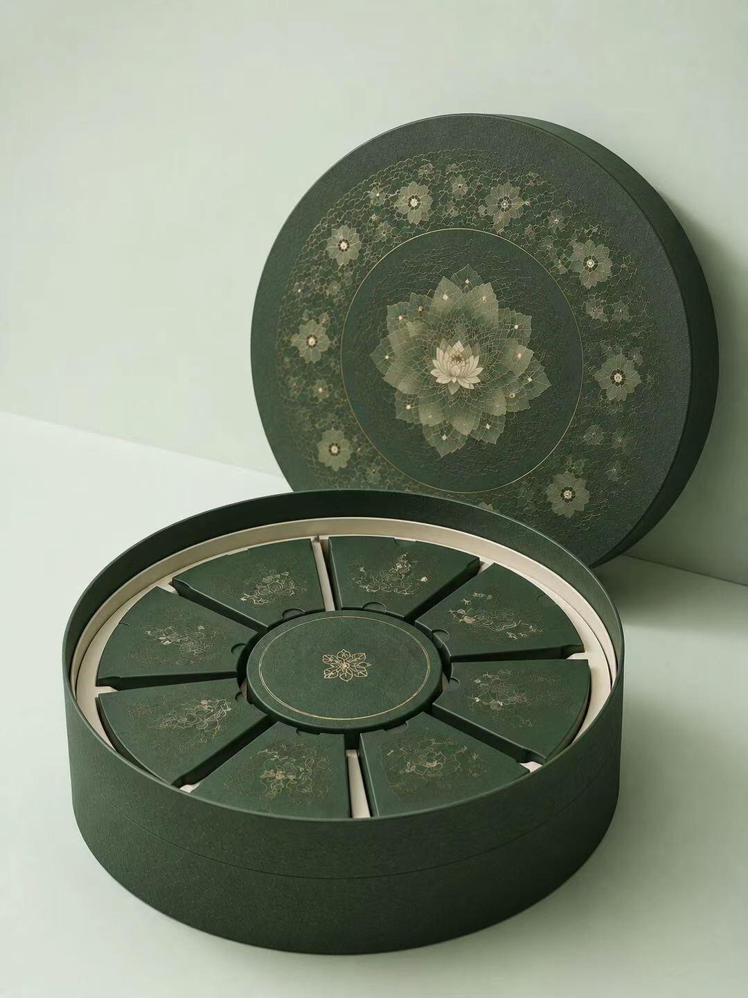 National Flower Green Flower Circular Month Cake The gift box. The high-end middle autumn companion. Packaging Box