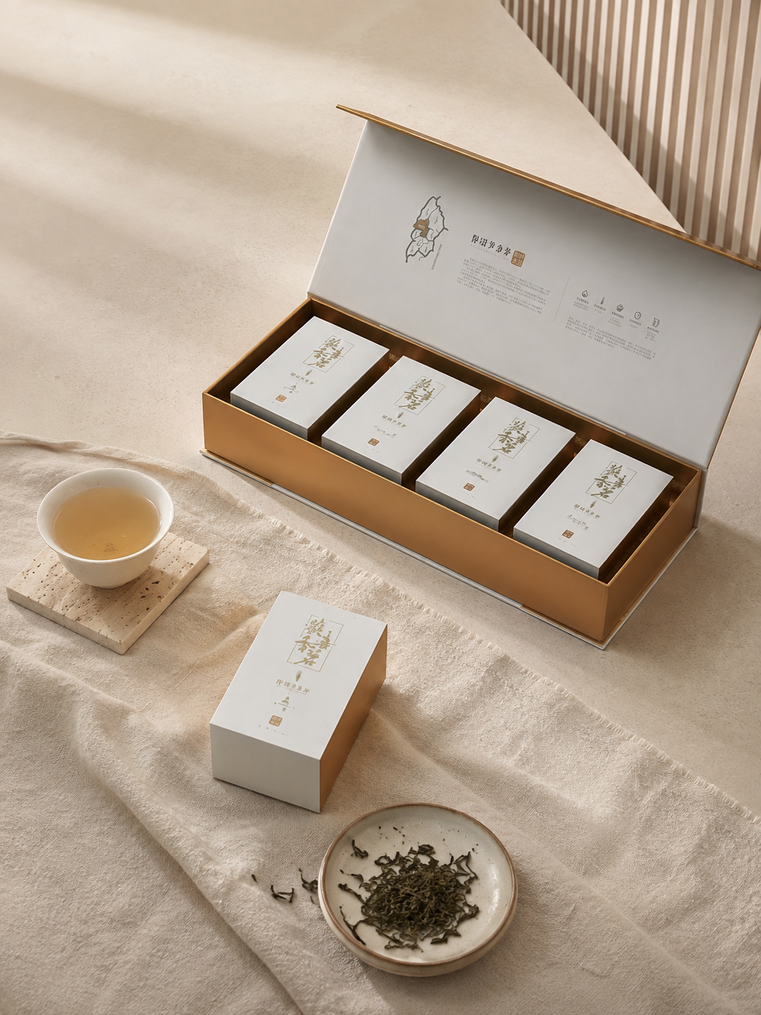 White Gold Luxury Phnom Penh Book Cover The Tea Box. The New Chinese Higher 4 Box of Tea Packaging.