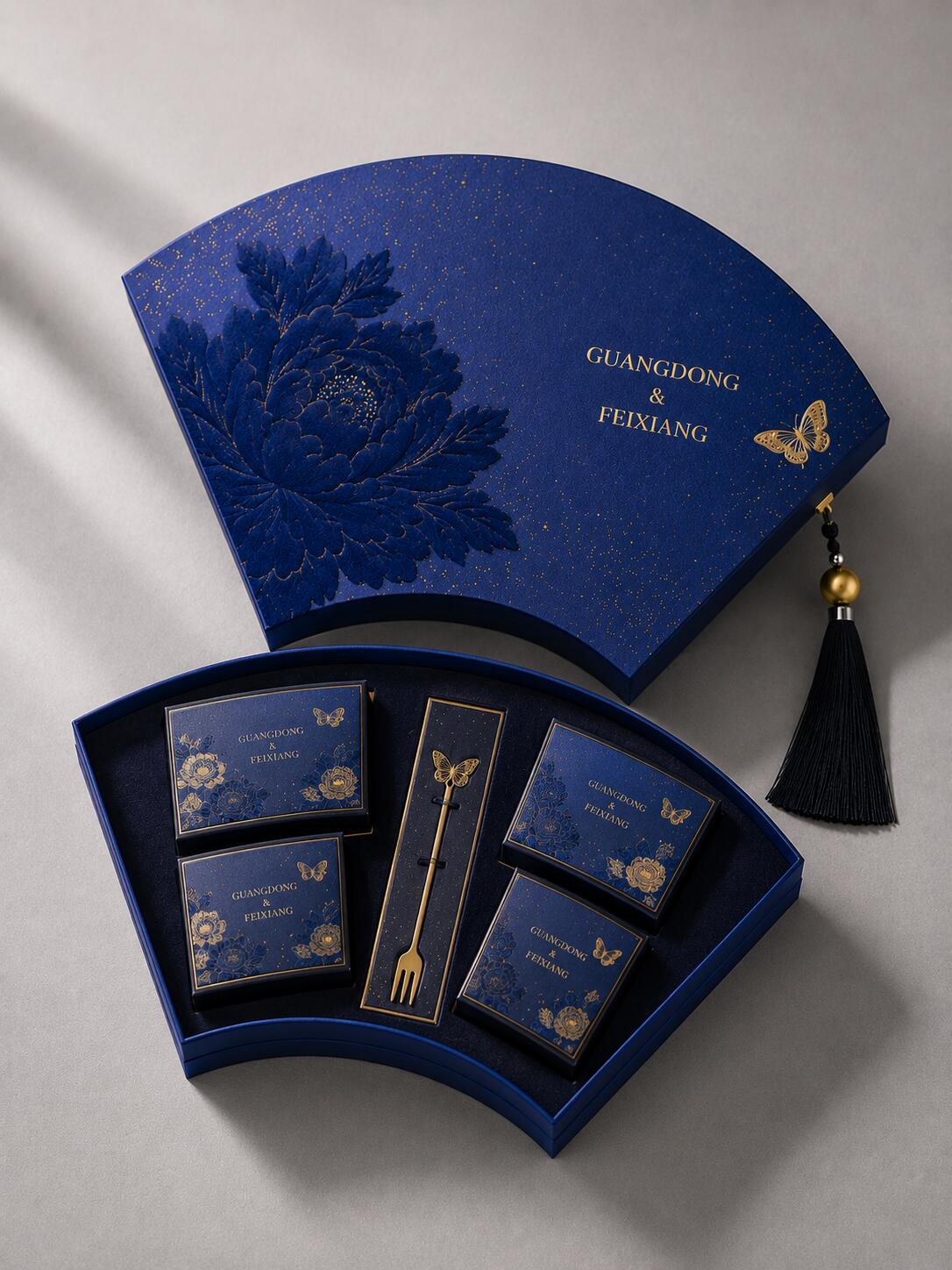 New Chinese Fingerprint Sugar Box Blue Gold Floating Ostdan High End Mid-Autumn Companion packaging box.