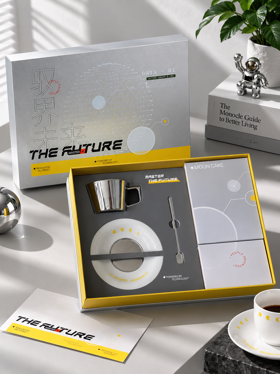 The Future of Science and Technology. The gift box. Business mid-summer suitcase gift box Cups of Month Cake Gifts Packaging Box