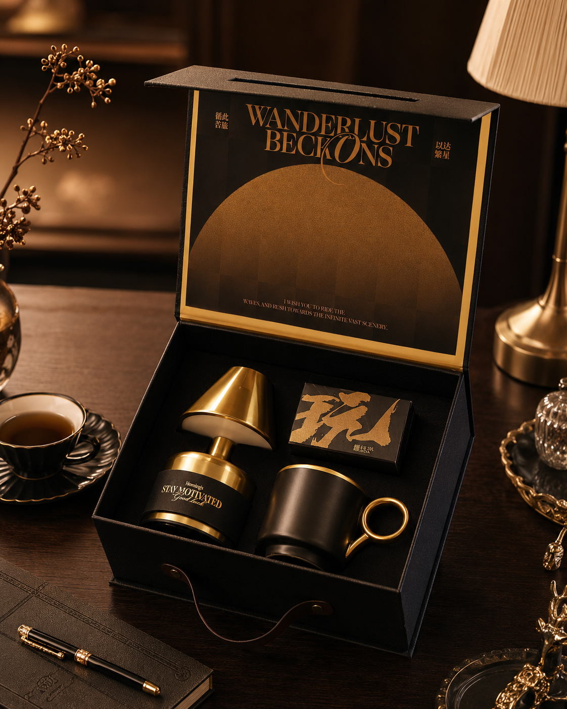 Black gold light book cover. The gift box.