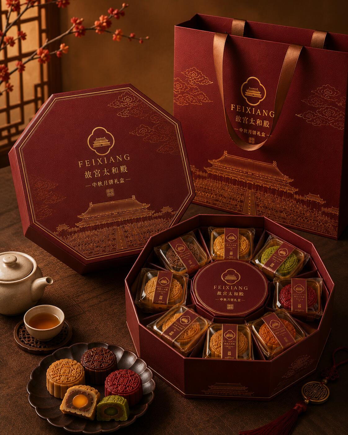 New Chinese Eighth Moon Cake Box Gold Winter Gifts Packaging Box