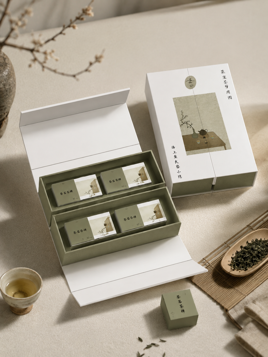 禅意新中式双开翻盖茶叶礼盒｜高档茶叶伴手礼包装盒定制