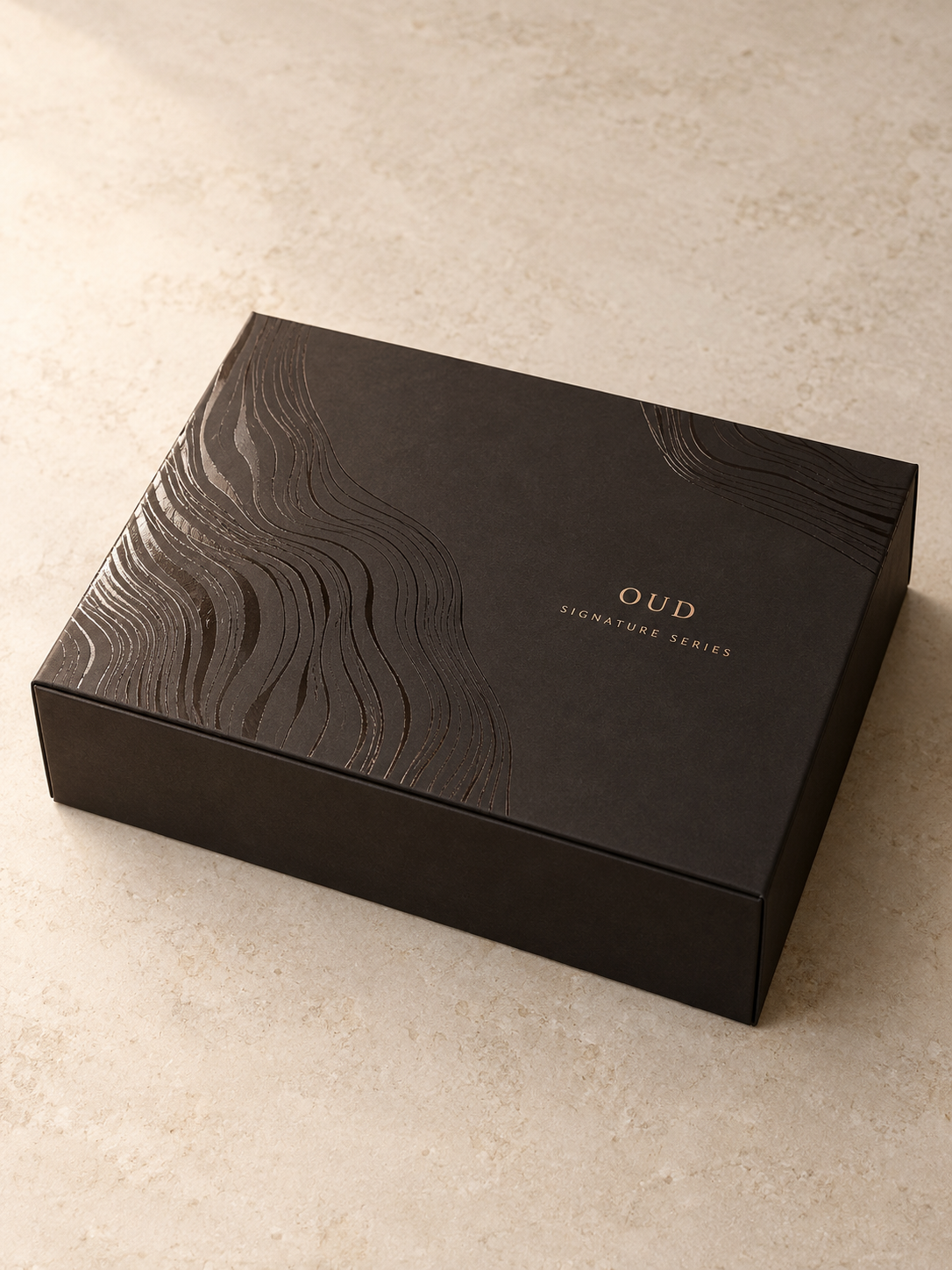 The dark gold line cover. Custom perfume packaging box. 4 Smelled perfume gift box.