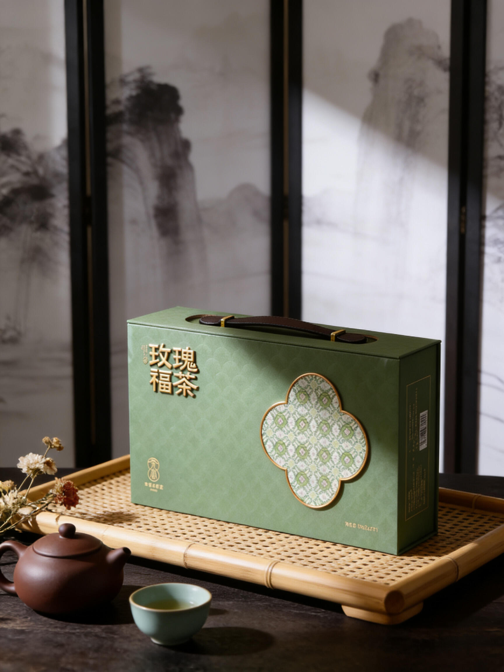 Green handheld hard box. The National Tea Companion Gift Box