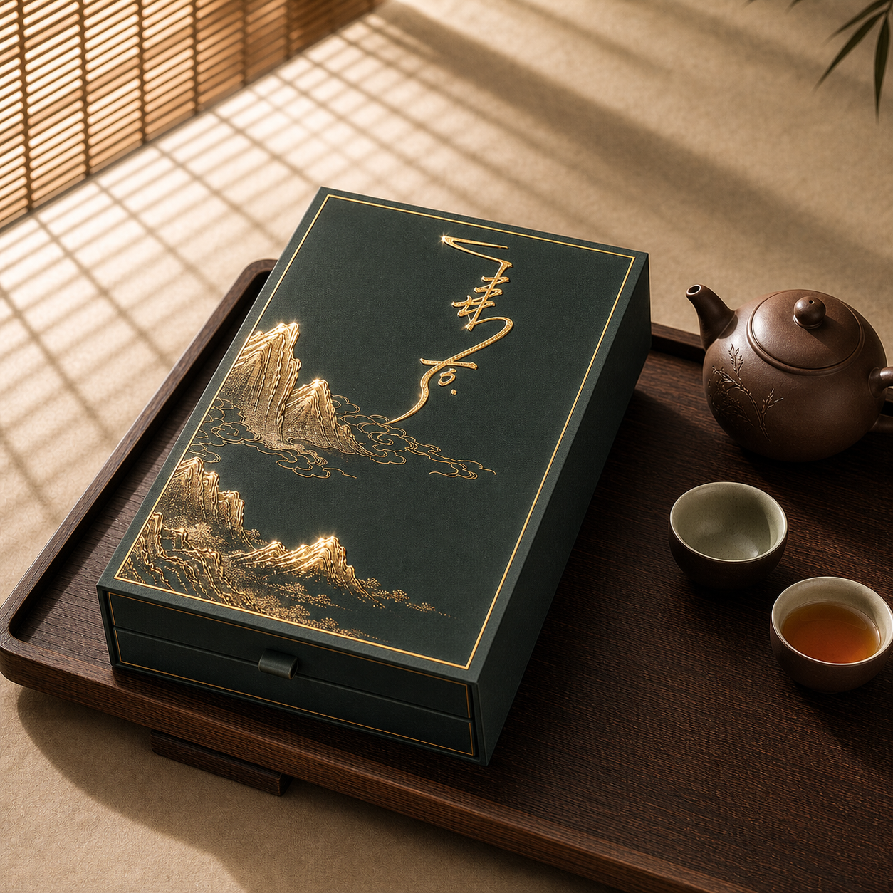浮雕烫金抽拉国风茶饼通用包装盒