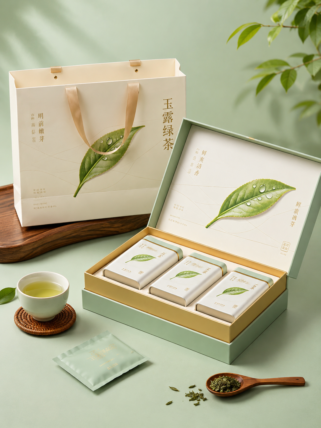 Light green, light tea. The gift box. Green tea three iron boxes. The gift packaging box.